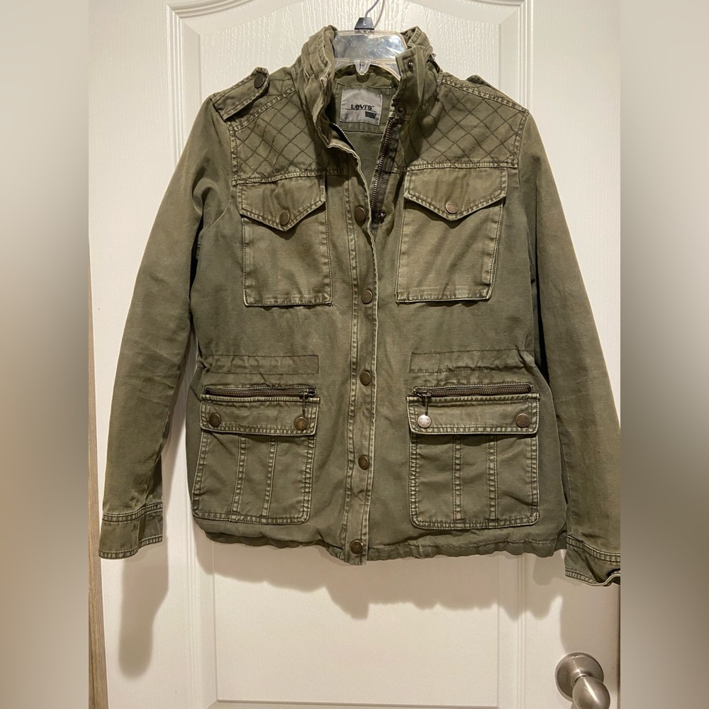 Levi's Women's Military Style Jacket Pockets Quilted Olive Green Size Medium M